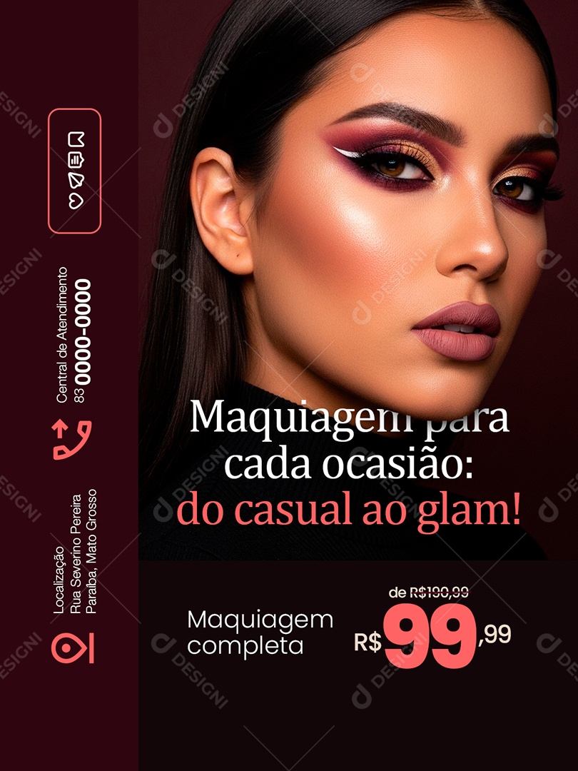 Maquiadora Maquiagem para Cada Ocasião Social Media PSD Editável