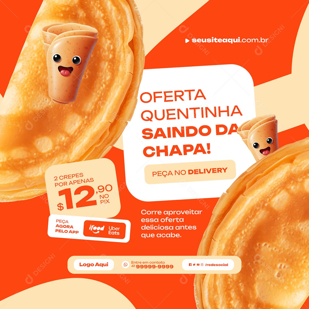 Creperia Oferta Quentinha Saindo Da Chapa Social Media PSD Editável