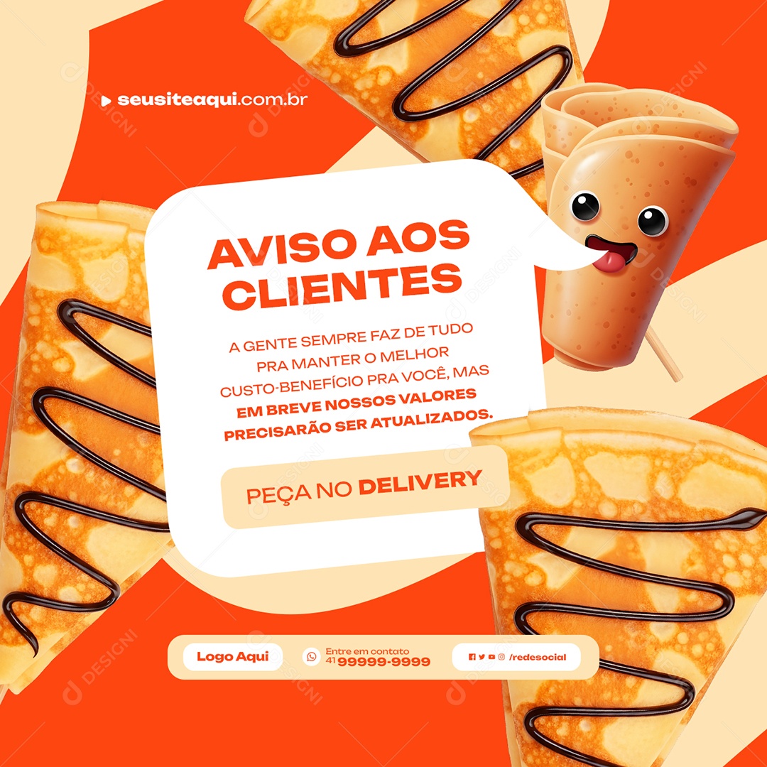 Creperia Aviso Aos Clientes Social Media PSD Editável