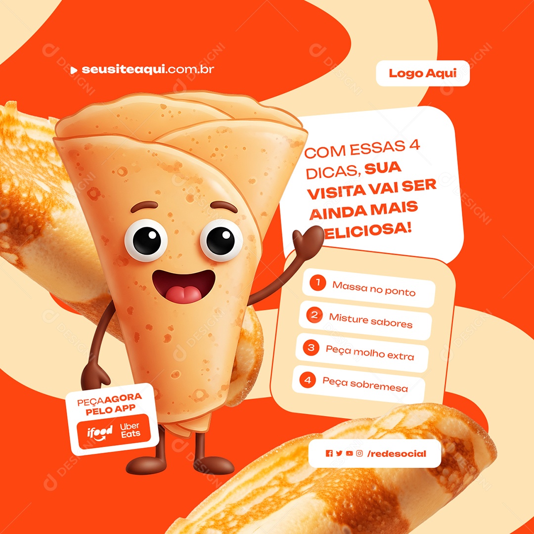 Creperia com Essas Quatro Dicas Social Media PSD Editável