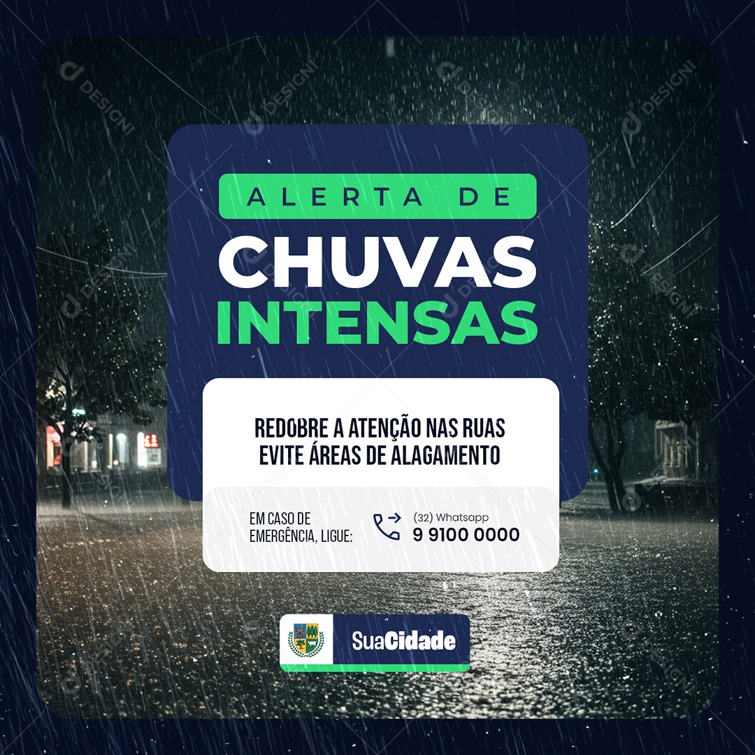 Defesa Civil Alerta De Chuvas Intensas Social Media PSD Editável