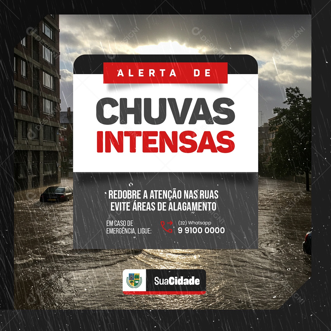 Defesa Civil Alerta De Chuvas Redobre a Atenção Nas Ruas Social Media PSD Editável