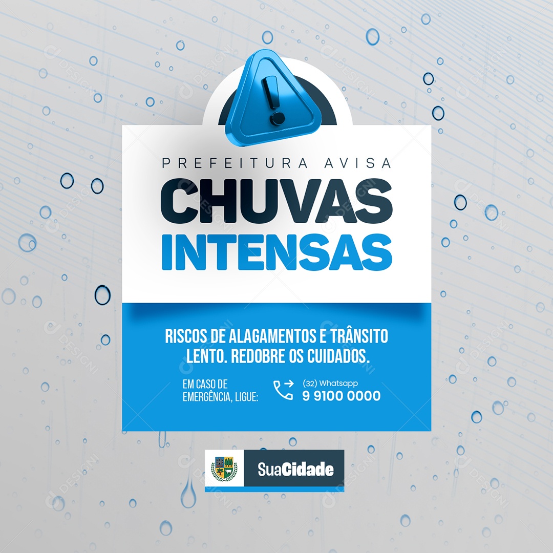 Defesa Civil Alerta De Chuvas Prefeitura Avisa Chuvas Intensas Social Media PSD Editável