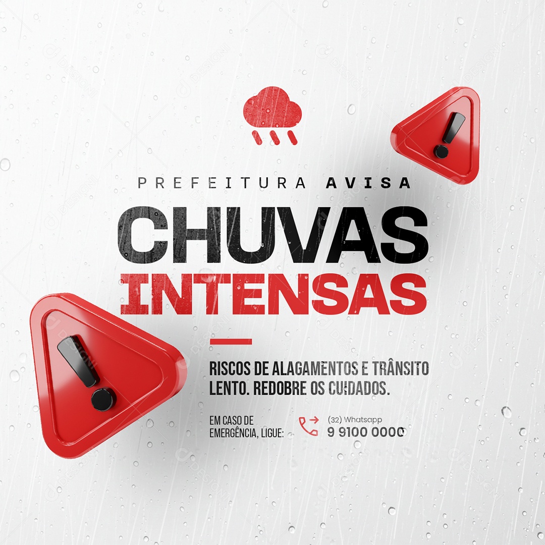 Defesa Civil Alerta De Chuvas Prefeitura Avisa Social Media PSD Editável