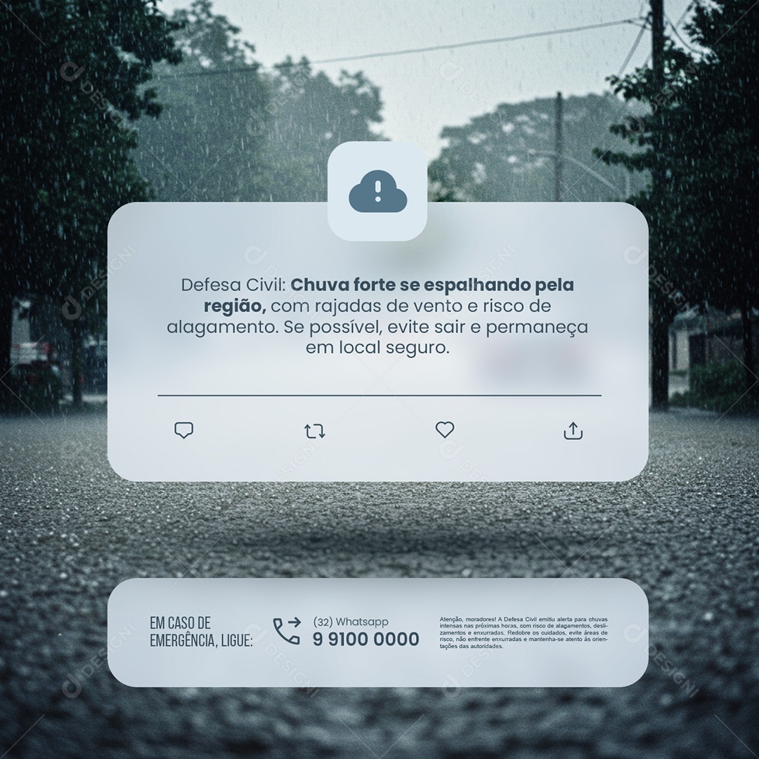 Defesa Civil Alerta De Chuvas Forte Se Espalhando Pela Região Social Media PSD Editável