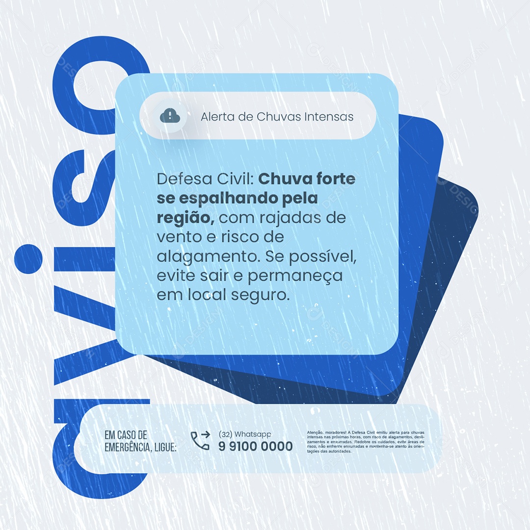 Defesa Civil Alerta De Chuvas Intensas Social Media PSD Editável