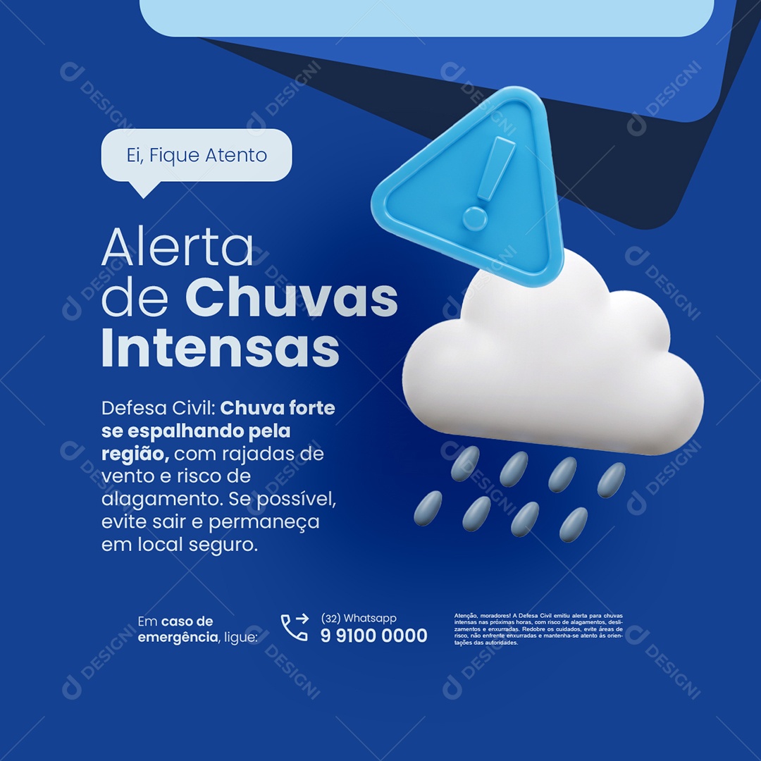 Defesa Civil Alerta De Chuvas Fique Atento Social Media PSD Editável