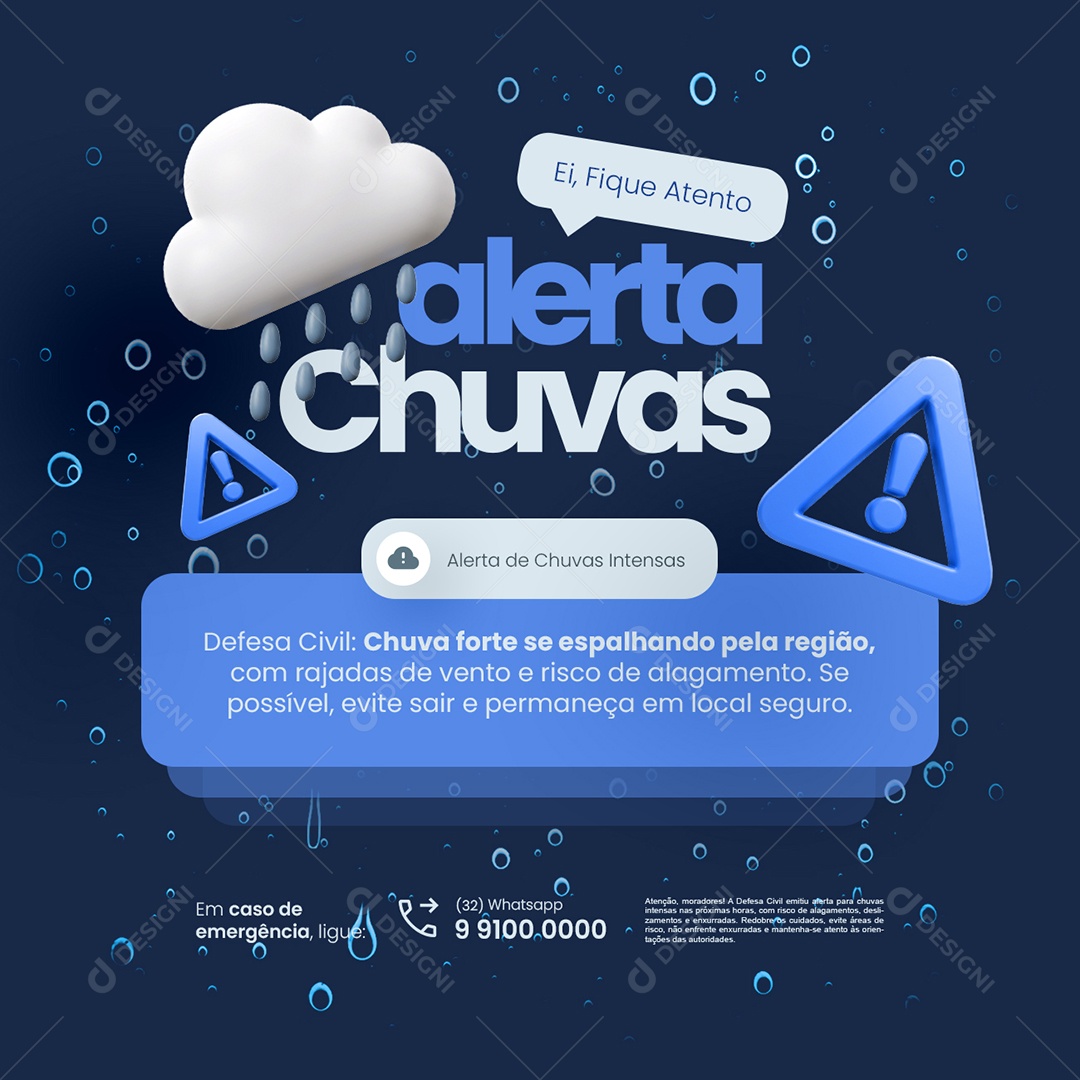 Defesa Civil Alerta De Chuvas Intensas Social Media PSD Editável