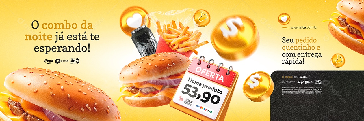 Carrossel Burguer O Combo da Noite Social Media PSD Editável