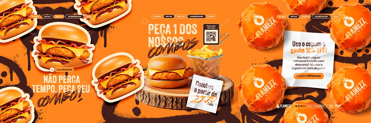 Carrossel Burguer Peça Um Dos Nossos Combos Social Media PSD Editável