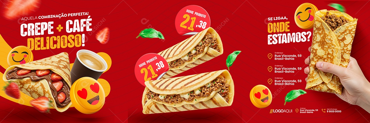 Carrossel Crepe Mais Café Delicioso Social Media PSD Editável