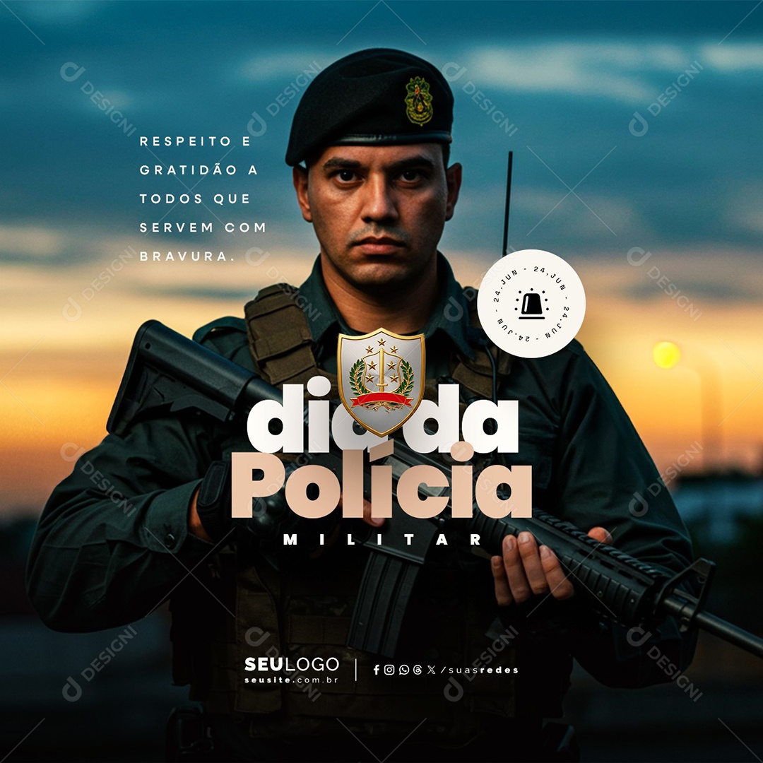 Dia da Polícia Militar 24 de Junho Social Media PSD Editável