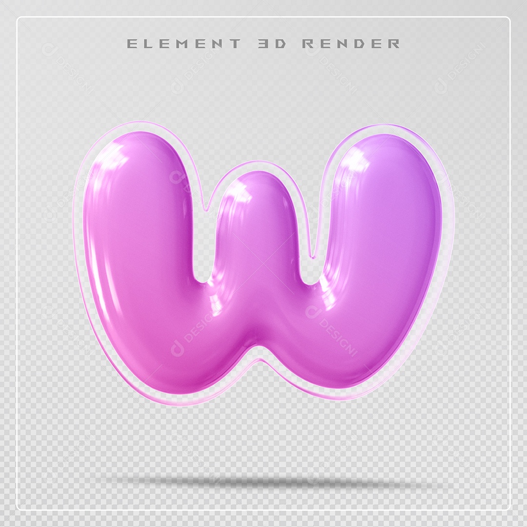 Elemento 3D Letra W Rosa Para Composição PSD