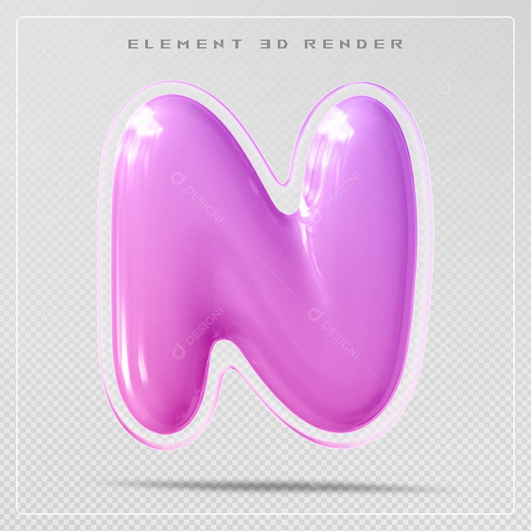 Elemento 3D Letra N Rosa Para Composição PSD