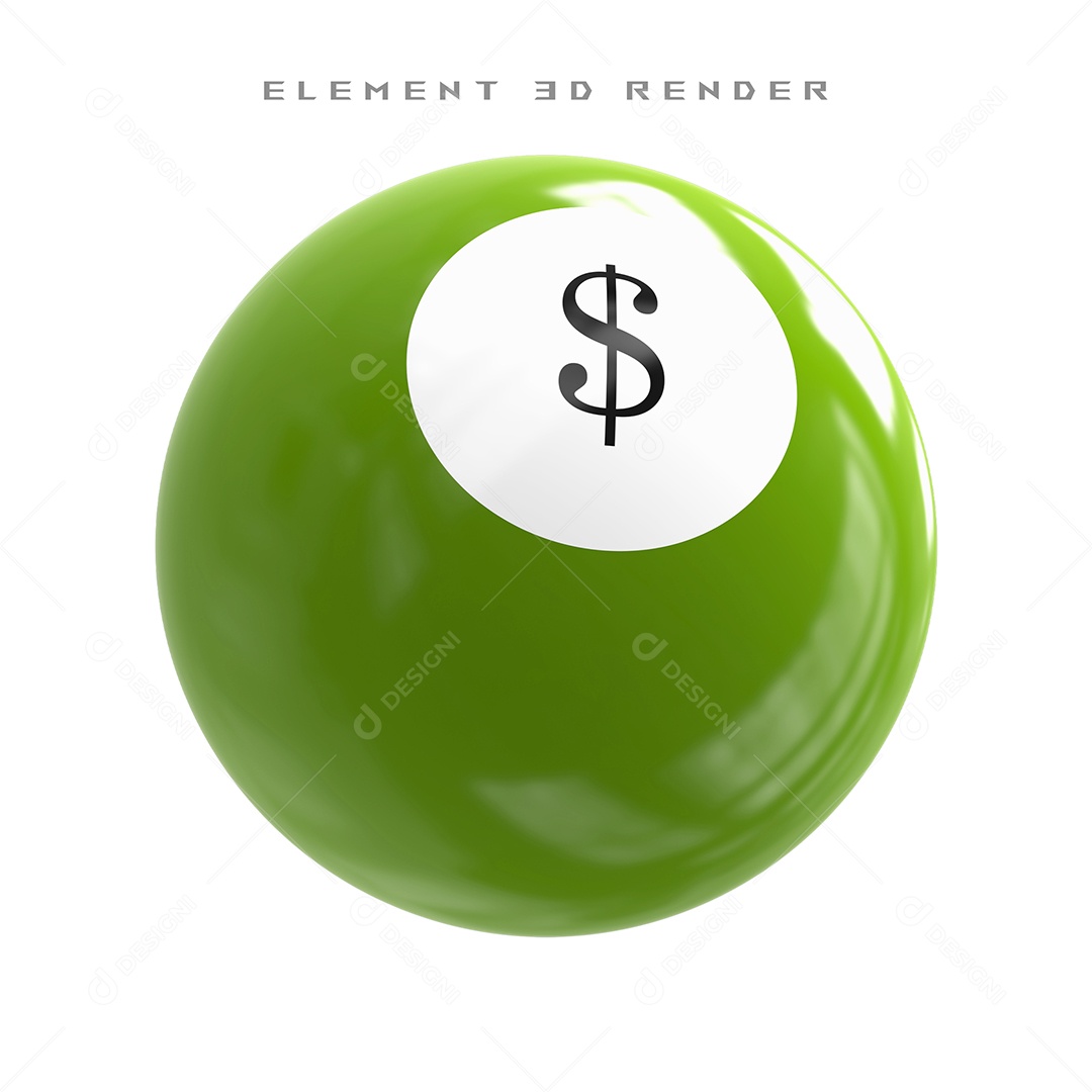 Bola de Bilhar Número $ Verde Elemento 3D para Composição PSD