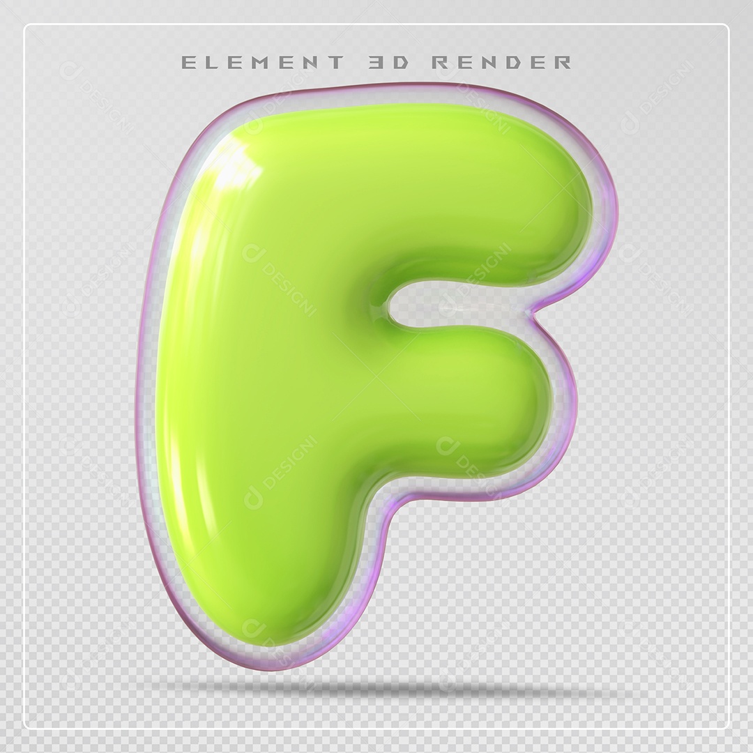 Elemento 3D Letra F Verde Para Composição PSD