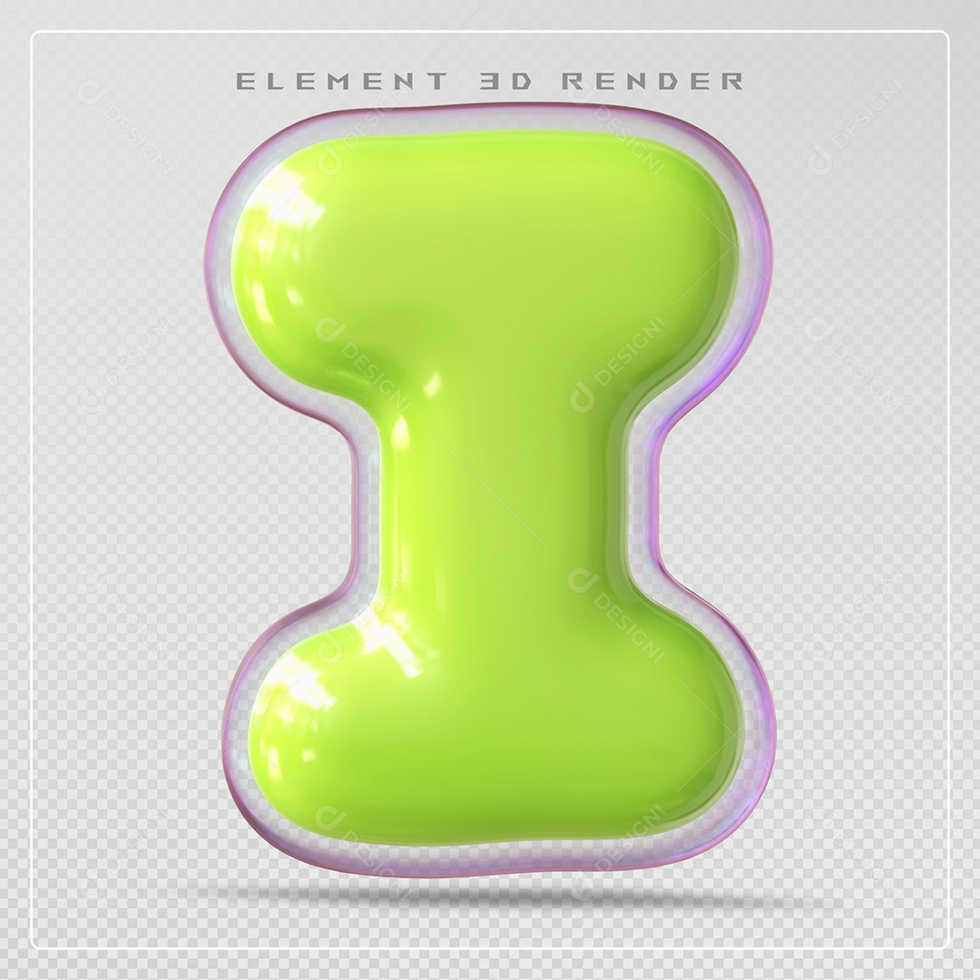 Elemento 3D Letra I Verde Para Composição PSD