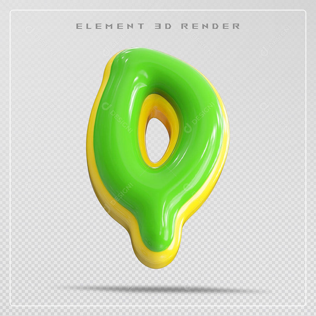 Elemento 3D Letra Q Verde Para Composição PSD
