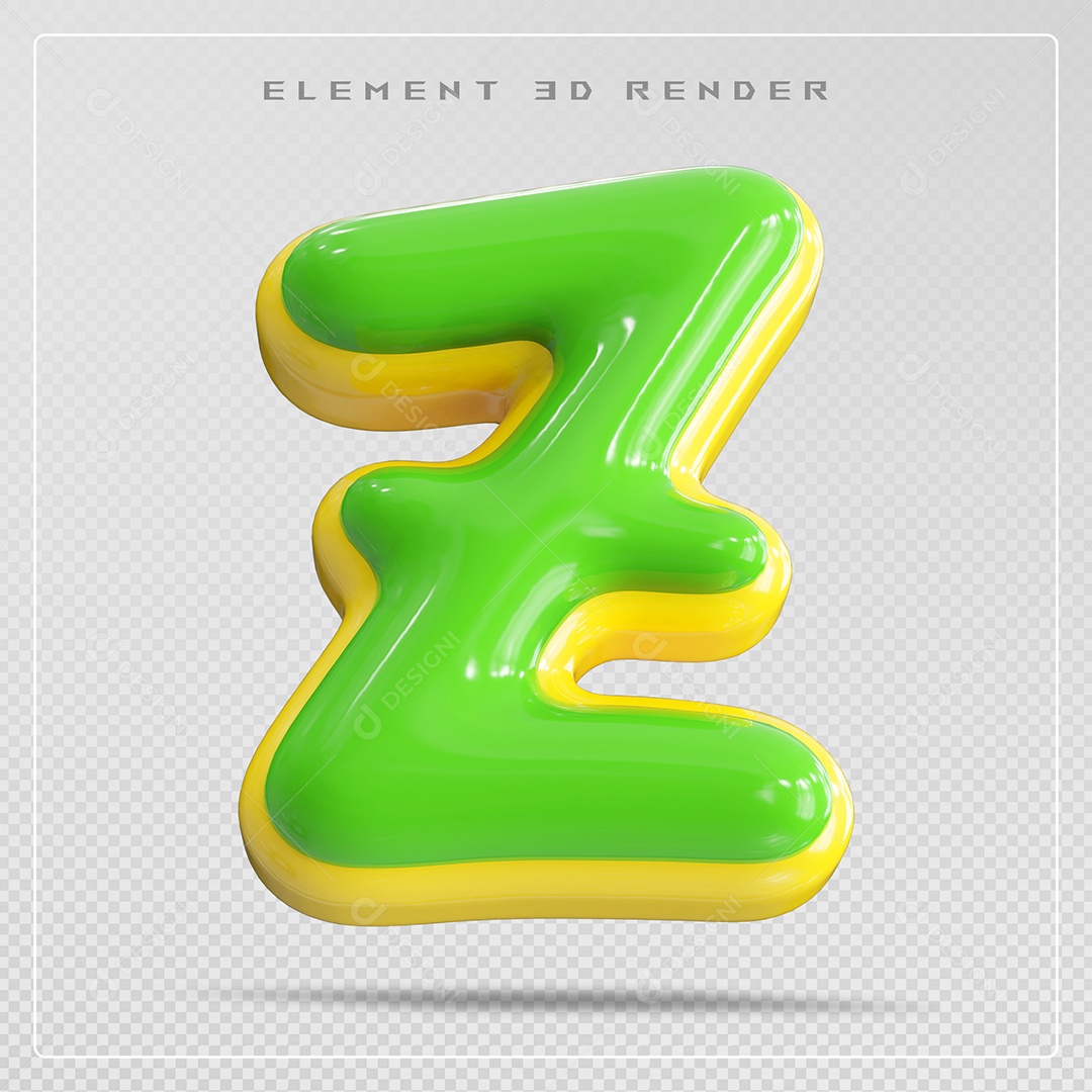 Elemento 3D Letra Z Verde Para Composição PSD