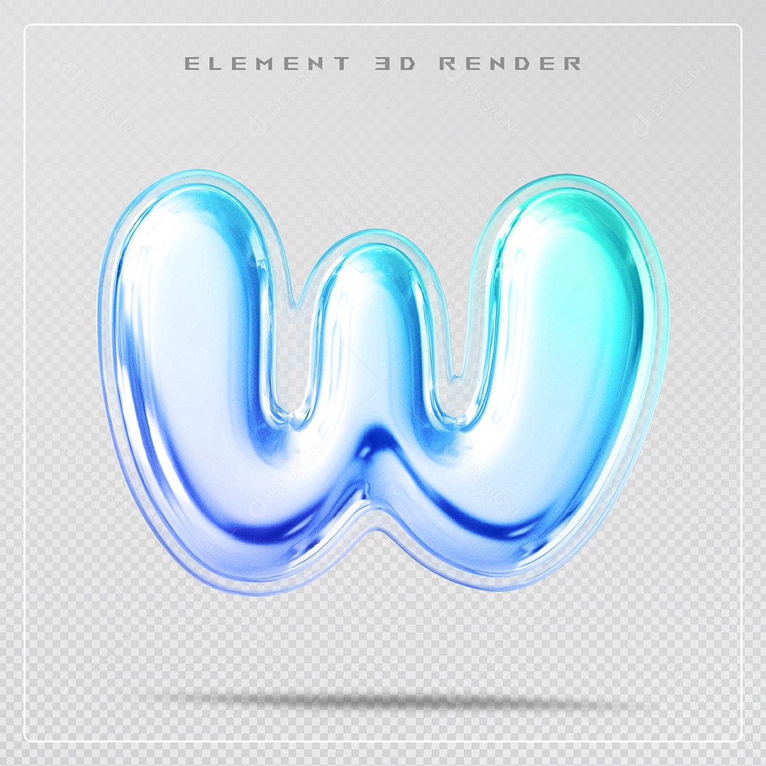 Elemento 3D Letra W  Azul Para Composição PSD