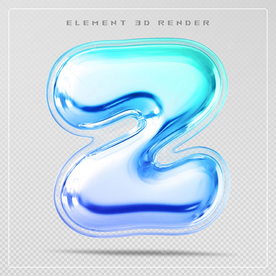 Elemento 3D Letra Z Azul Para Composição PSD