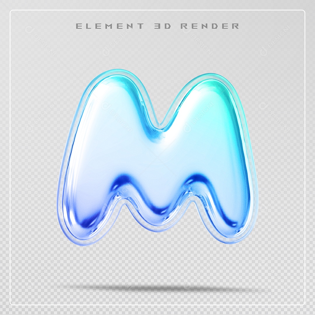 Elemento 3D Letra M Azul Para Composição PSD