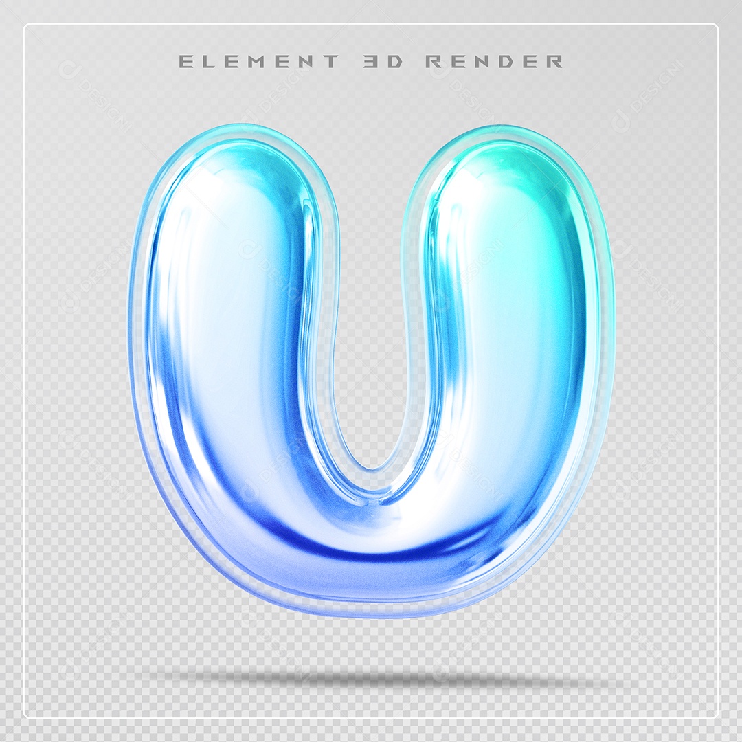 Elemento 3D Letra U Azul Para Composição PSD