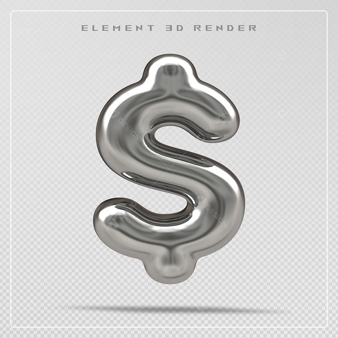 Elemento 3D Cifrão $ Prata para Composição PSD