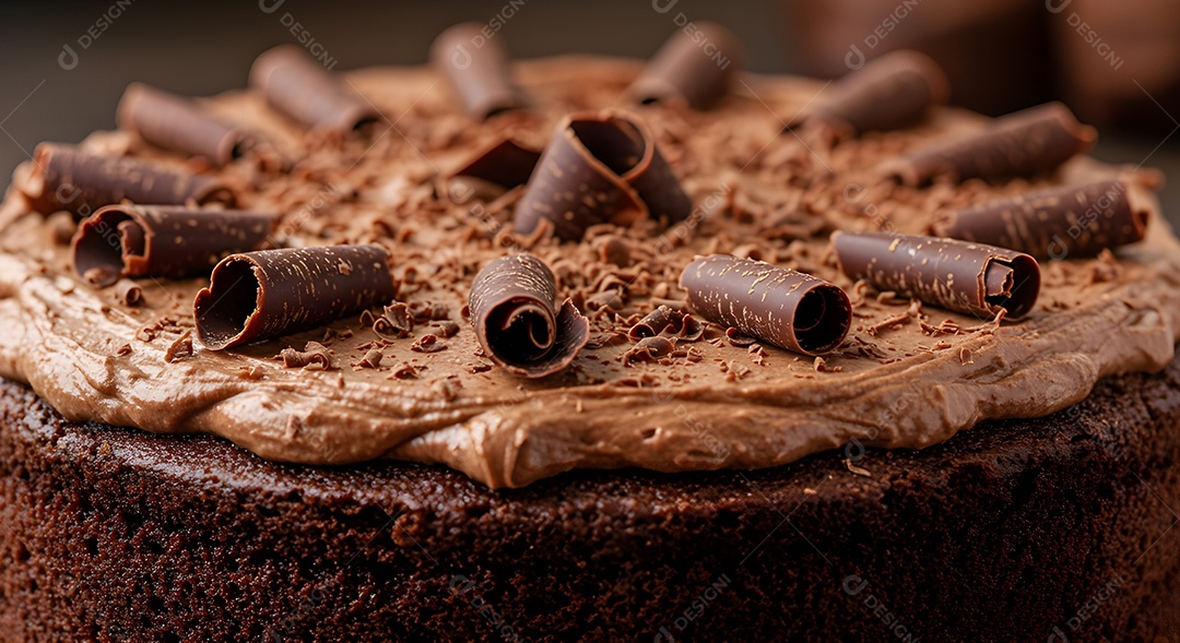 Bolo de chocolate delicioso em uma mesa de concreto