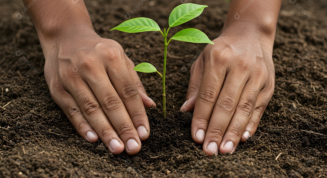 Mãos de pessoa plantando planta