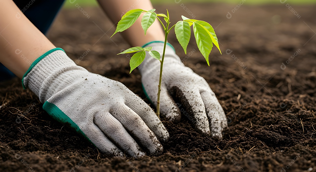 Mãos de pessoa plantando planta