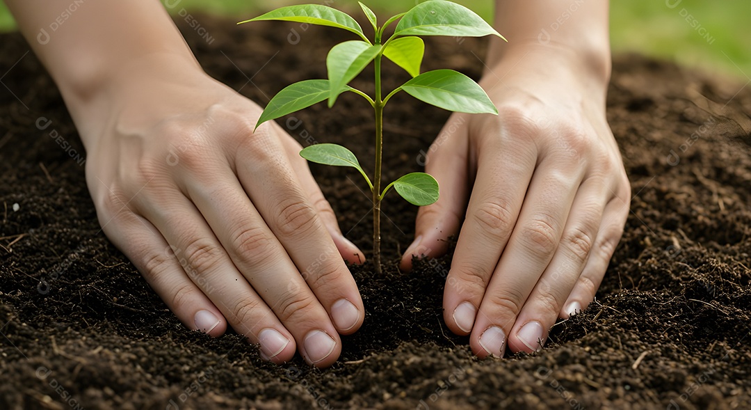 Mãos de pessoa plantando planta