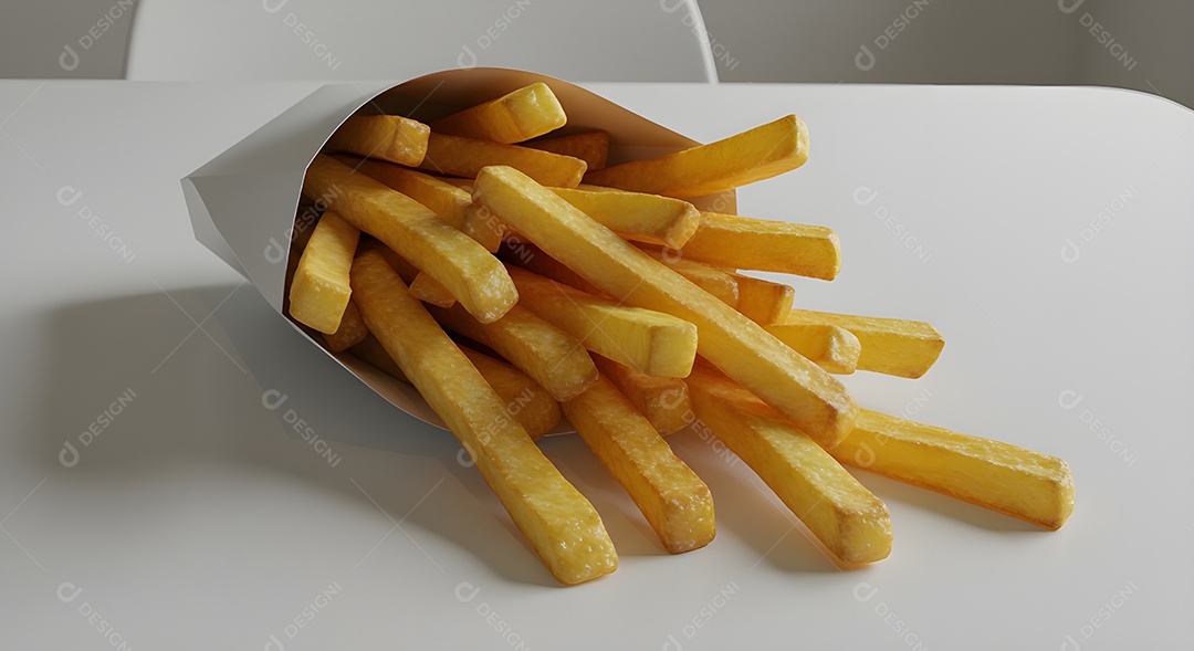 Porção de batata em uma mesa branca