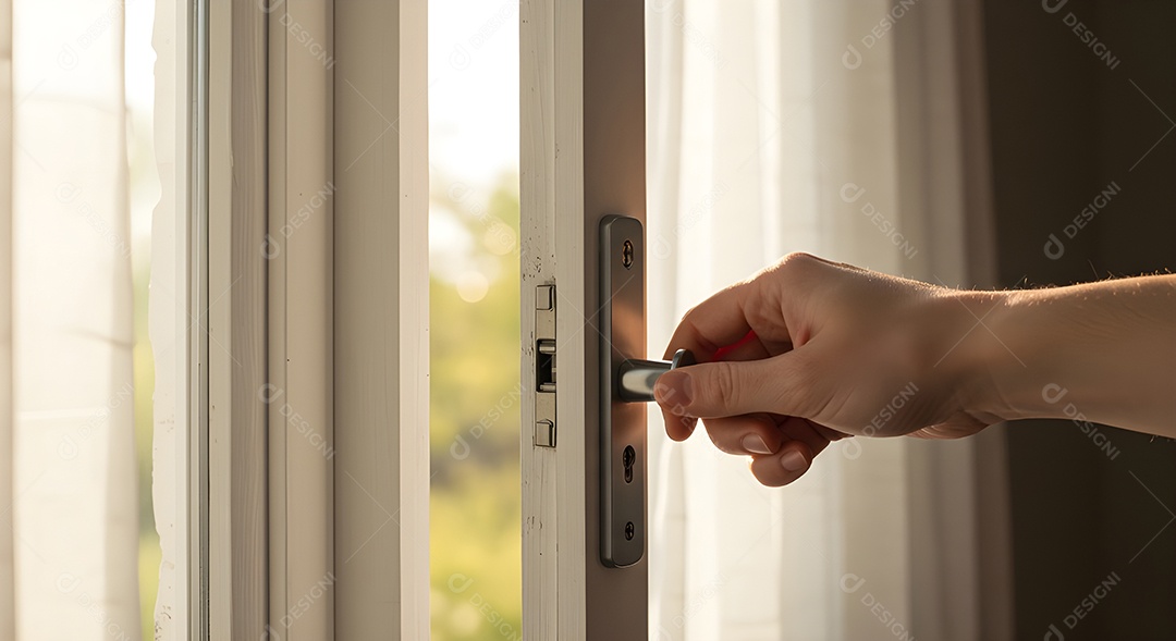 Mão pessoa trancando a porta
