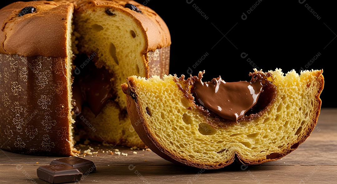 Fatia de chocotone em uma mesa