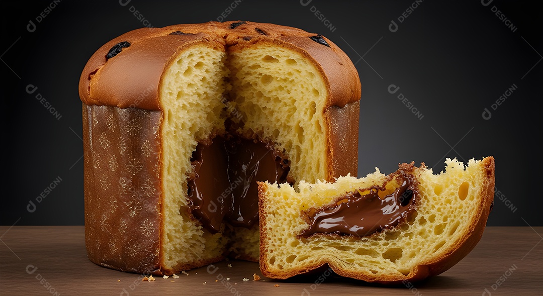 Fatia de chocotone em uma mesa