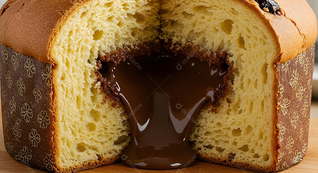 Fatia de chocotone em uma mesa