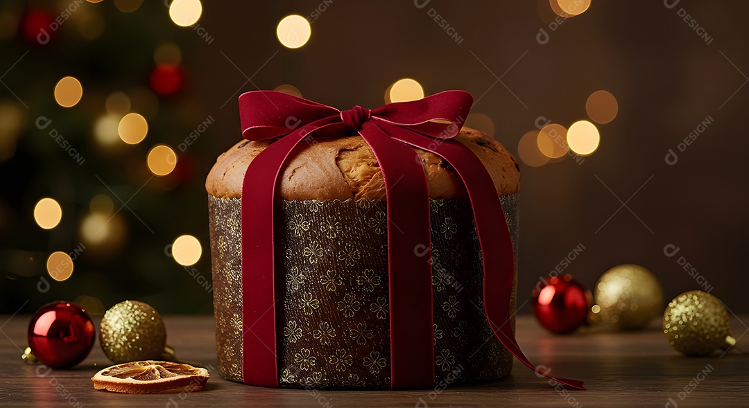 Fatia de chocotone em uma mesa