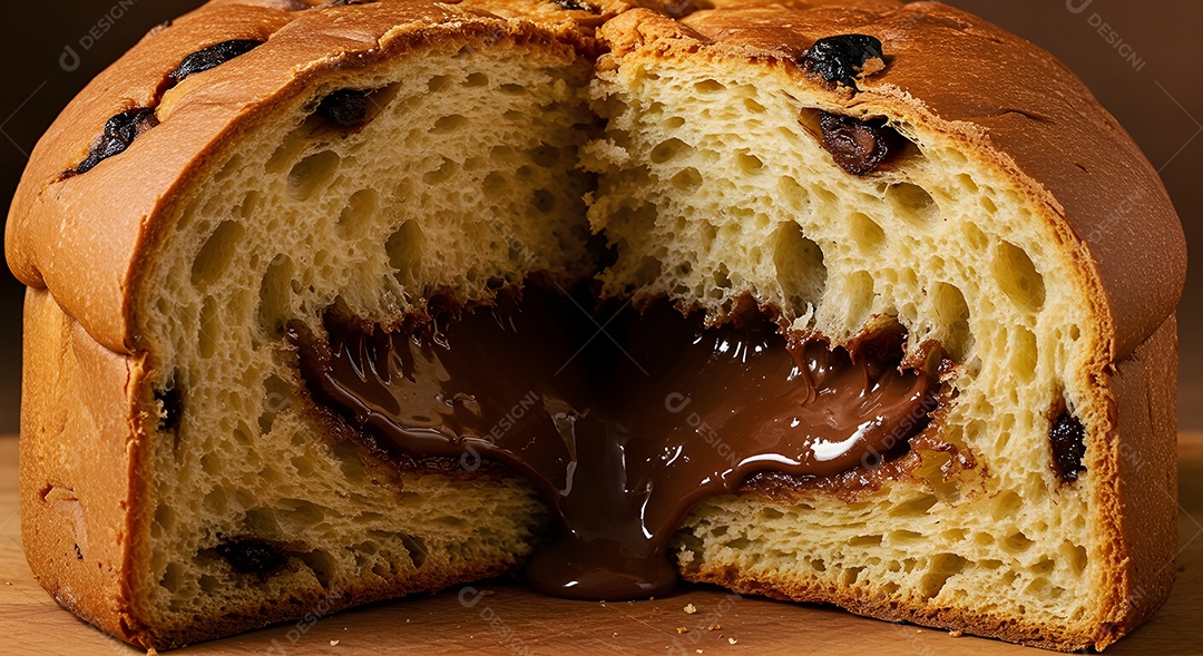 Fatia de chocotone em uma mesa