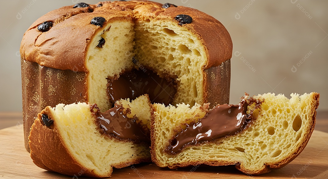 Fatia de chocotone em uma mesa