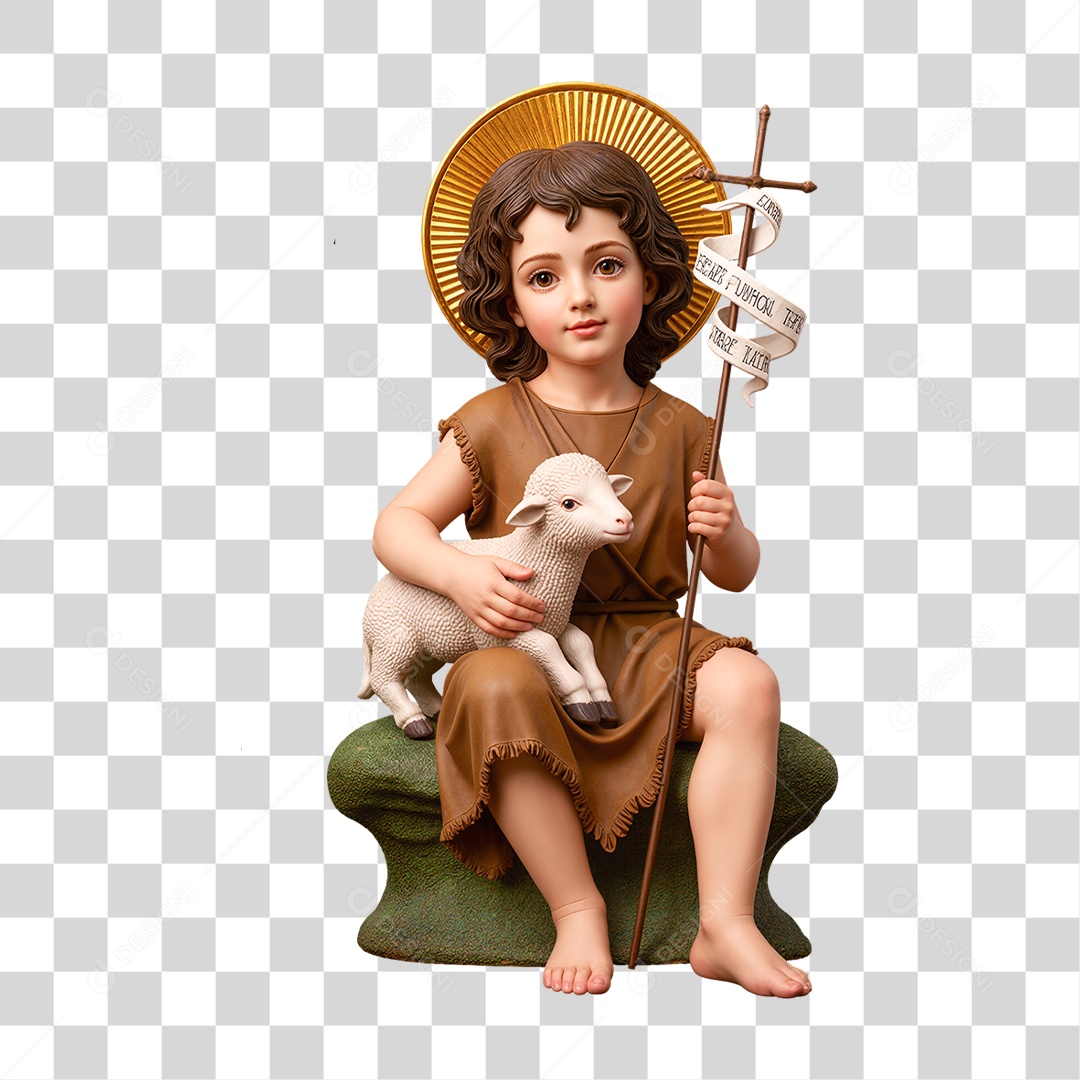 Estátua de Santo Sentado Segurando Cordeiro PNG Transparente