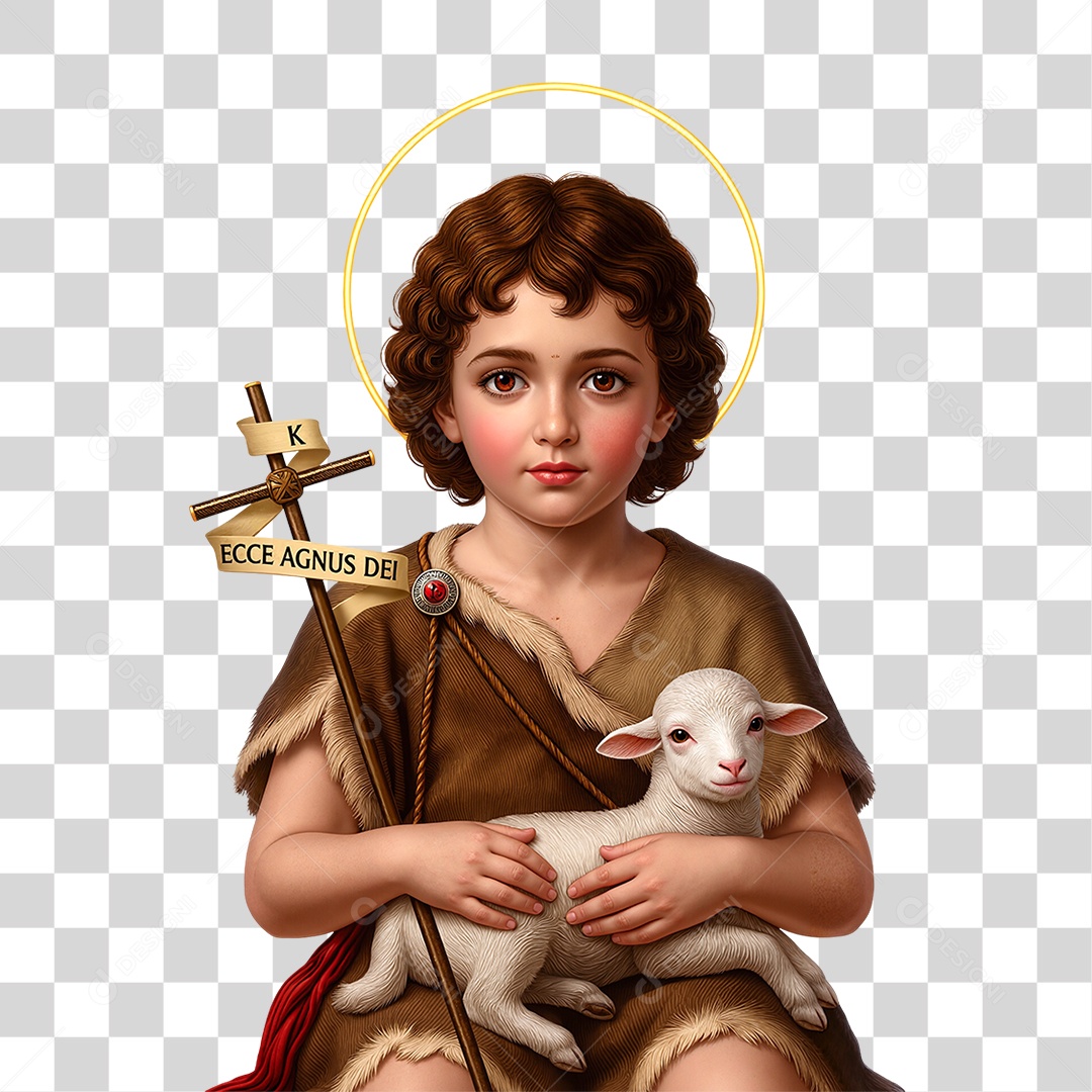 Representação de Jovem Santo com Cordeiro PNG Transparente