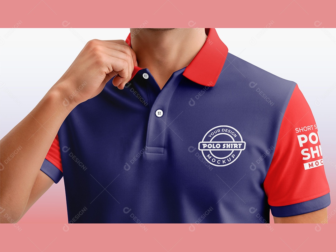 Mockup de Camisa Polo Close Up Estilo Mola Vestuário Roupas PSD Editável
