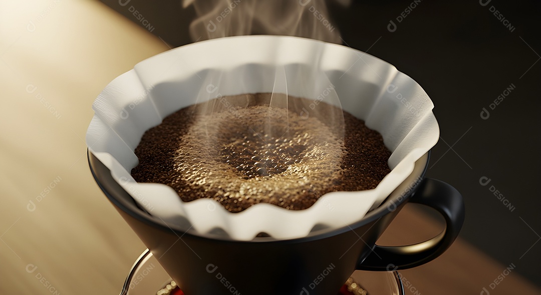 Coando café em uma xícara de vidro