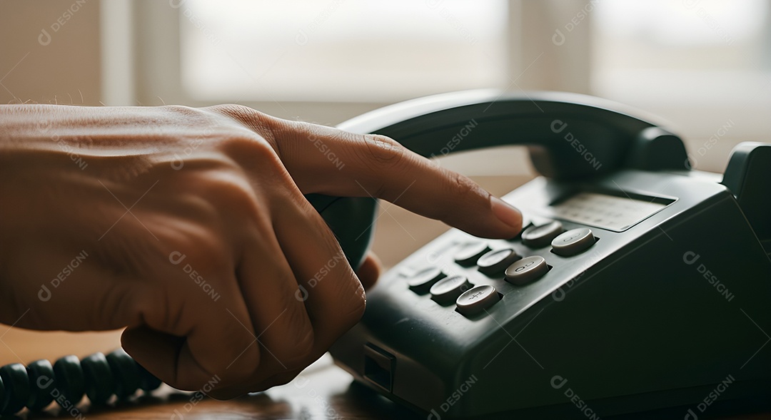 Mão de pessoa discando em um telefone