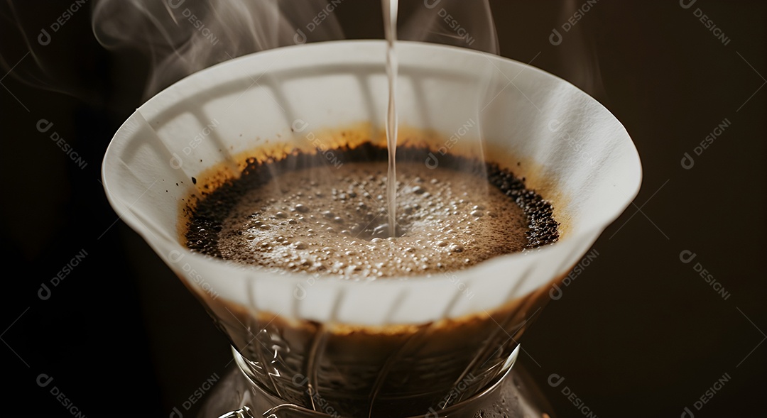 Coando café em uma xícara de vidro