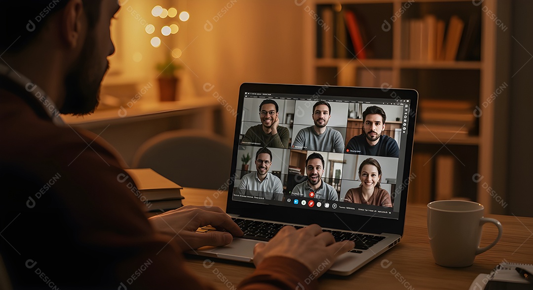 Homem jovem empresário mexendo em seu notebook