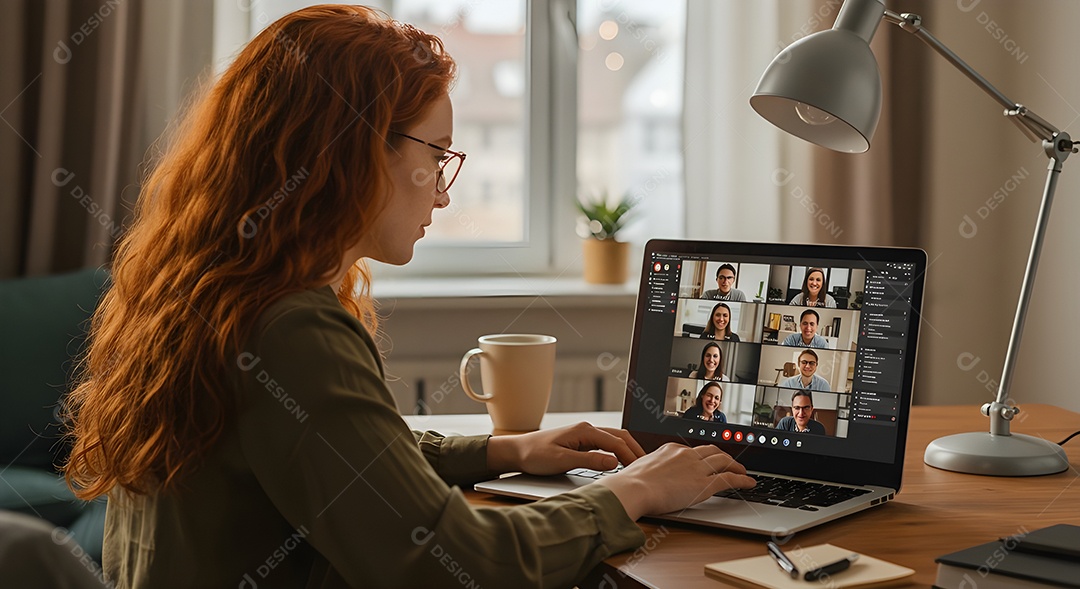 Mulher jovem empresário mexendo em seu notebook