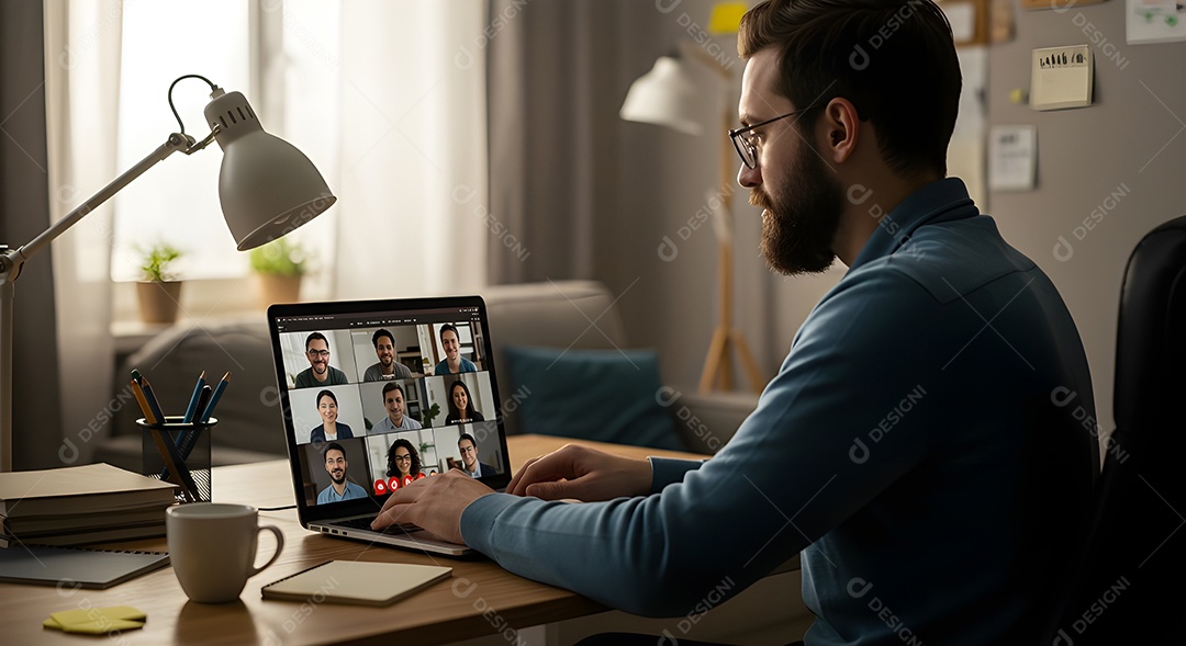 Homem jovem empresário mexendo em seu notebook