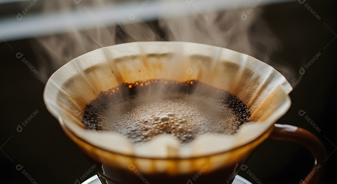 Coando café em uma xícara de vidro